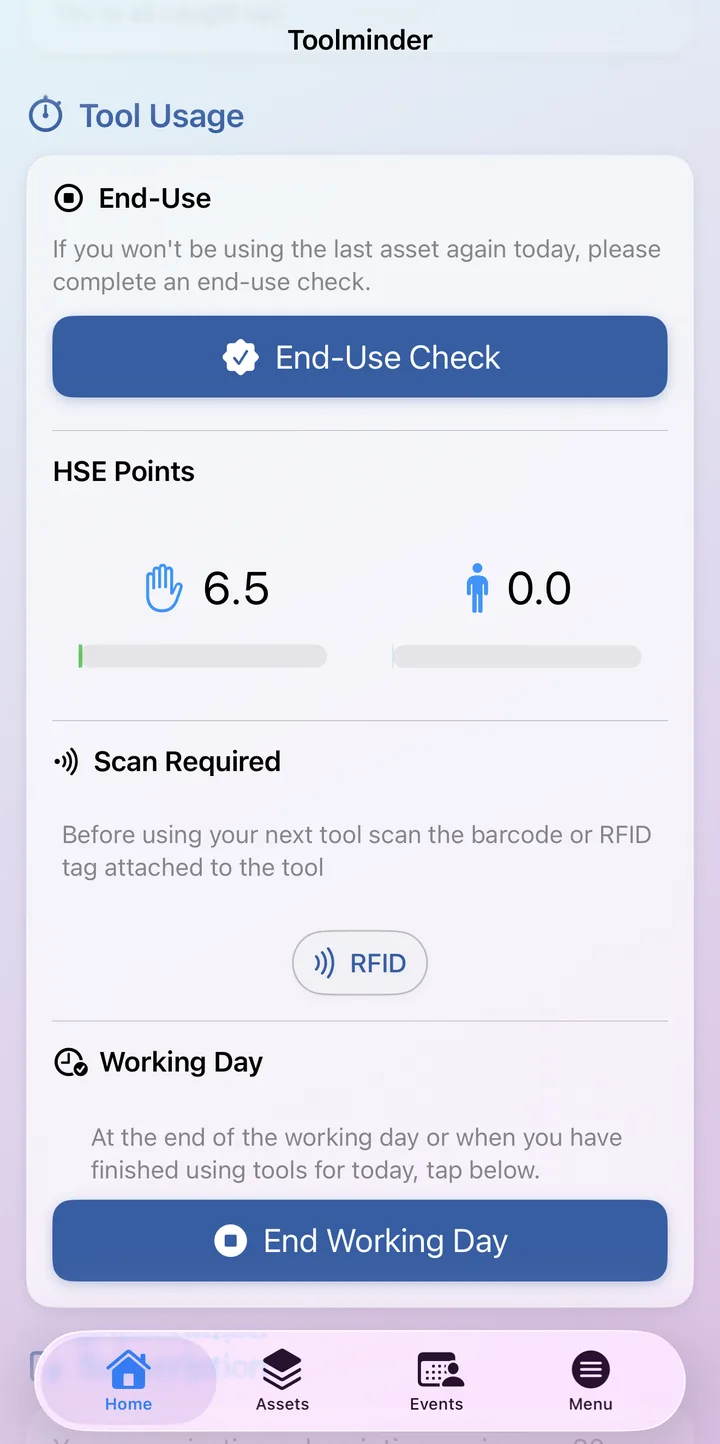 HSE exposure points accrued against the daily thresholds after tool use